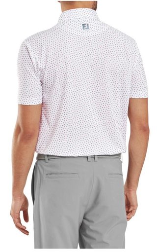 FootJoy Bounce Print Pique herr polo, white/hibiscus