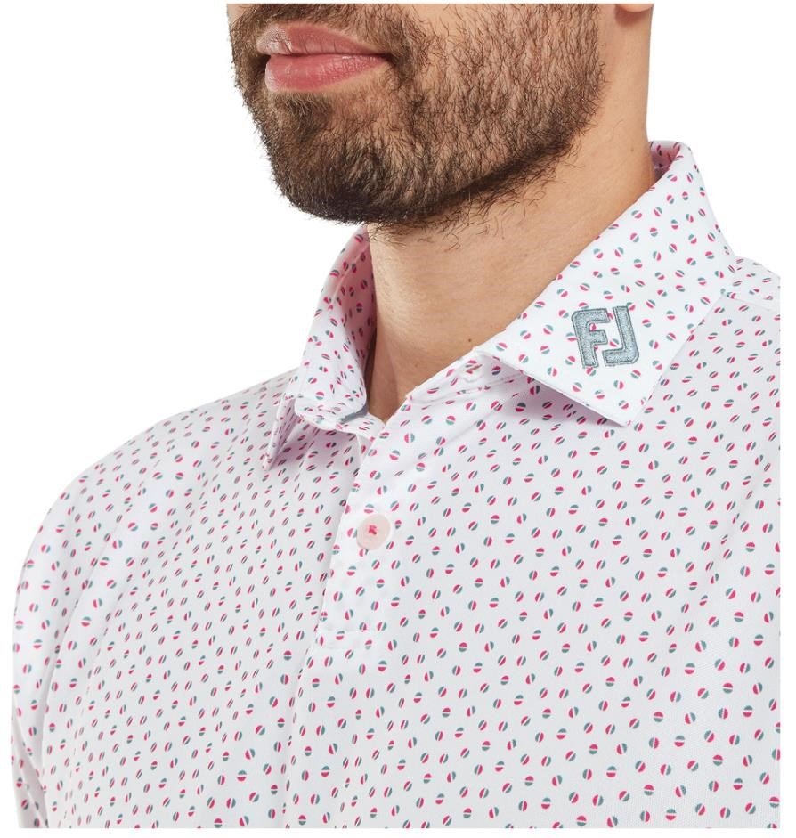 FootJoy Bounce Print Pique herr polo, white/hibiscus
