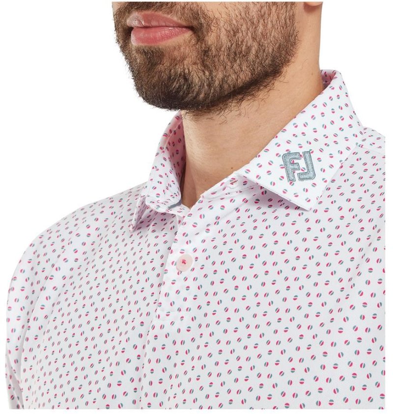 FootJoy Bounce Print Pique herr polo, white/hibiscus