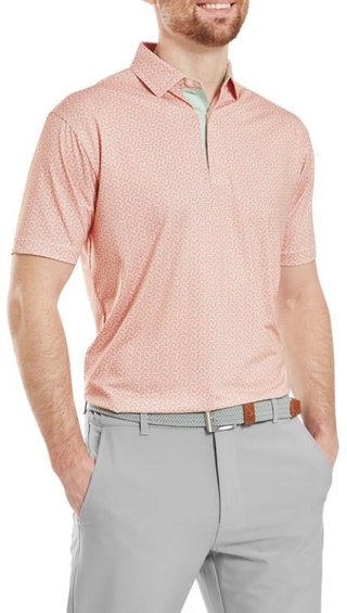 FootJoy Citrus Print Lisle herr polo, orange/pistachio