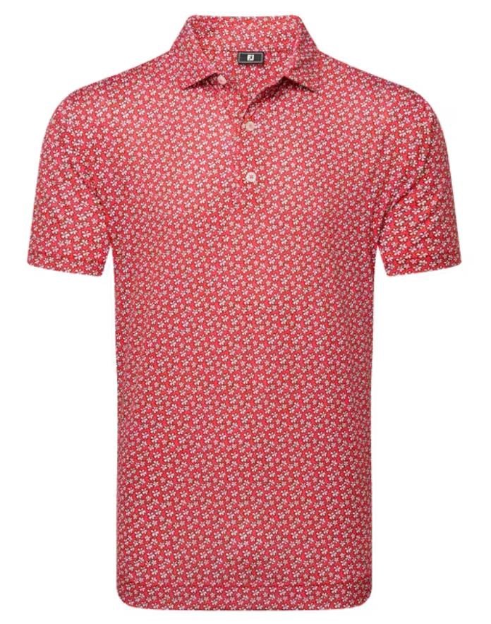 FootJoy Floral Sketch Print Lisle herr polo, white/hibiscus
