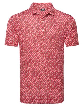 FootJoy Floral Sketch Print Lisle herr polo, white/hibiscus