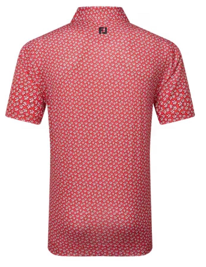 FootJoy Floral Sketch Print Lisle herr polo, white/hibiscus
