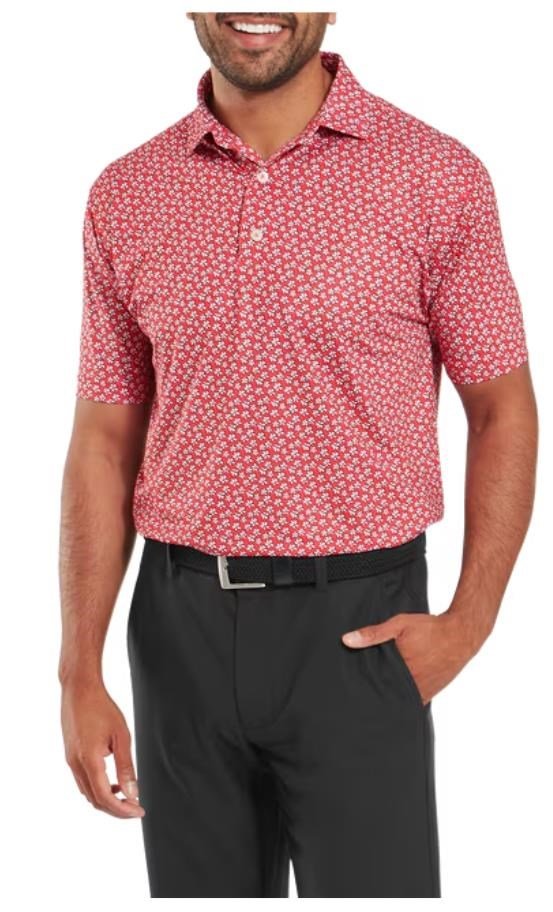 FootJoy Floral Sketch Print Lisle herr polo, white/hibiscus