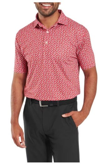 FootJoy Floral Sketch Print Lisle herr polo, white/hibiscus