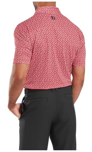 FootJoy Floral Sketch Print Lisle herr polo, white/hibiscus
