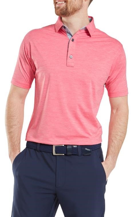 FootJoy Heather Lisle with Trim herr polo, pink lemonade heather