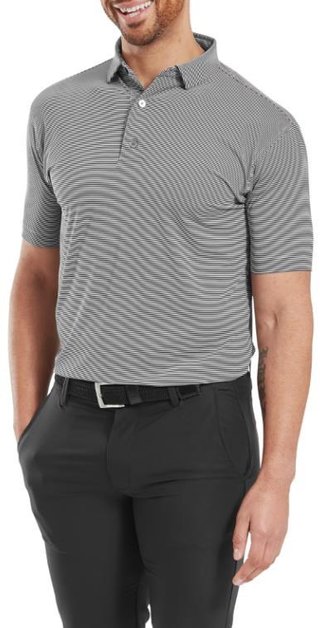 FootJoy Micro Feeder Stripe Lisle herr polo, svart/vit