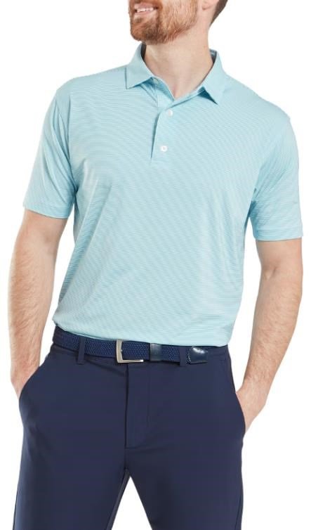 FootJoy Micro Feeder Stripe Lisle herr polo, ljusblå/vit