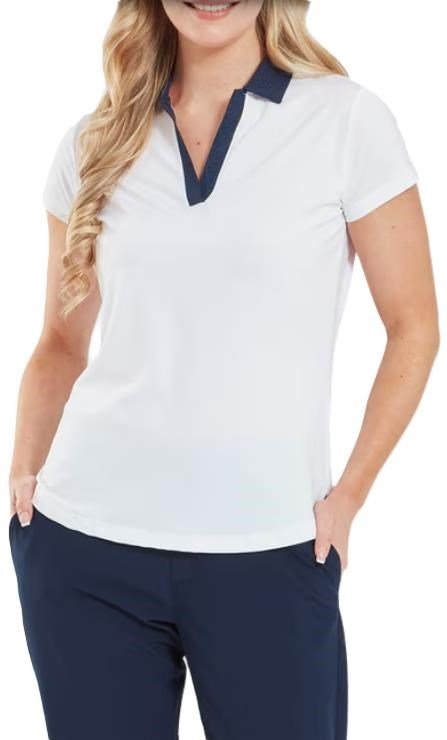 FootJoy Cap Sleeve Print Trim Lisle dampolo, vit/marinblå