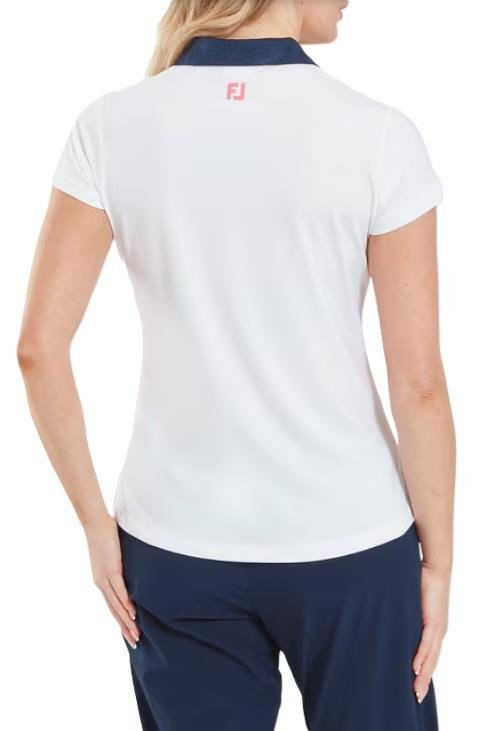 FootJoy Cap Sleeve Print Trim Lisle dampolo, vit/marinblå
