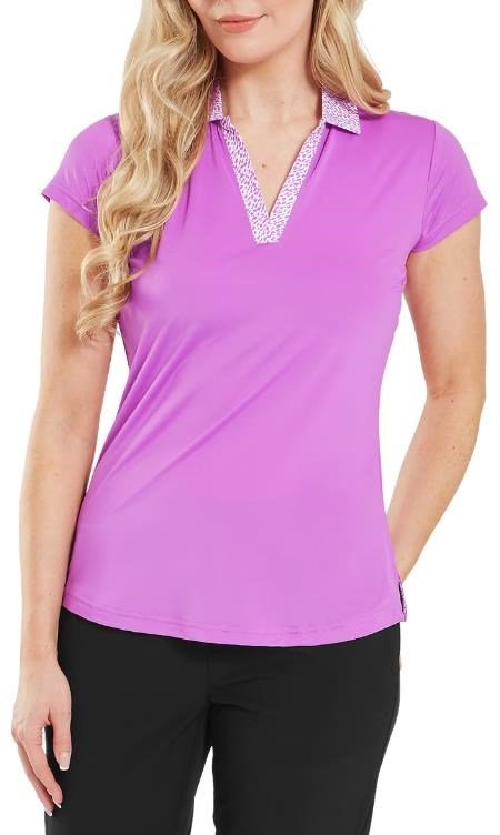 FootJoy Cap Sleeve Print Trim Lisle dam polo, berry/berry