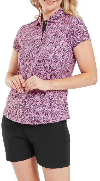 FootJoy Animal Print Cap Sleeve dam polo, white/berry/black