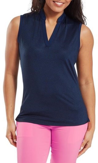 FootJoy Animal Print Sleeveless Lisle dam polo, navy