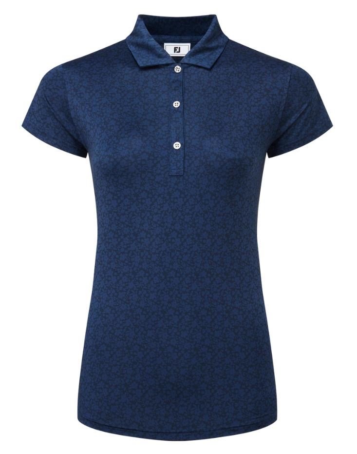 FootJoy Painted Floral Cap Sleeve Lisle dam polo, navy