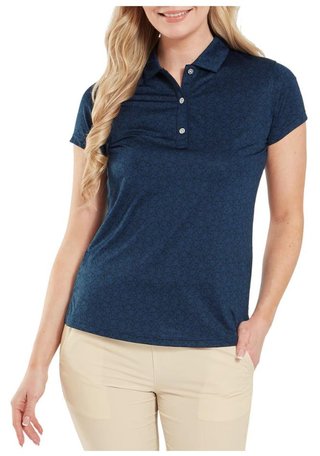 FootJoy Painted Floral Cap Sleeve Lisle dam polo, navy