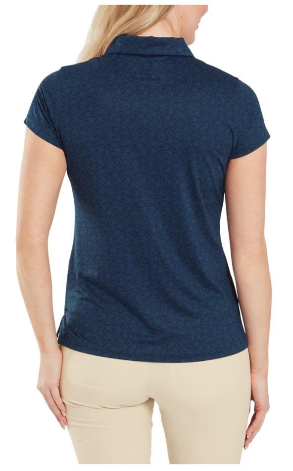 FootJoy Painted Floral Cap Sleeve Lisle dam polo, navy