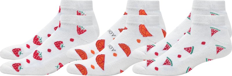 FootJoy ComfortSof Sportlet Fruit dam strumpor, jordgubbe/orange/vattenmelon, UK 4-7 (3pairs)