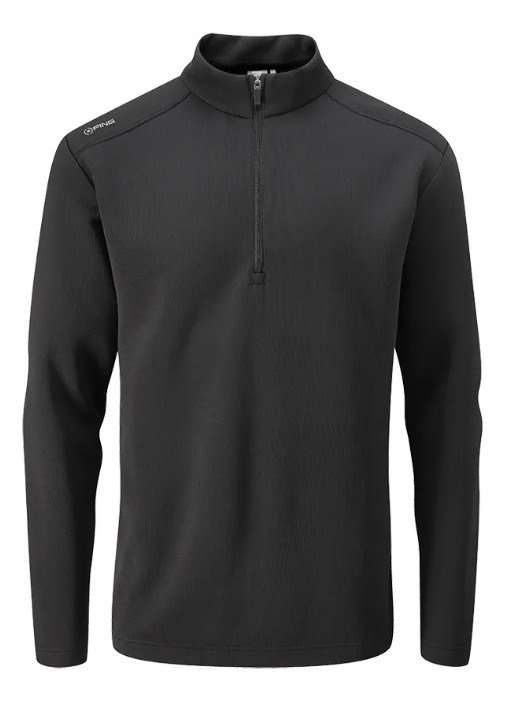 PING Ramsey half zip ribbed fleece herr pullover, svart