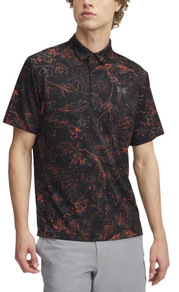 Under Armour Playoff 3.0 Printed herr polo, svart/fire/castlerock