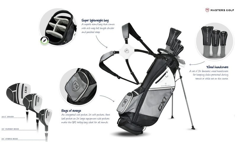 Masters GX1 Gts herr golfset, grafit, + stand bag, svart/grå/vit