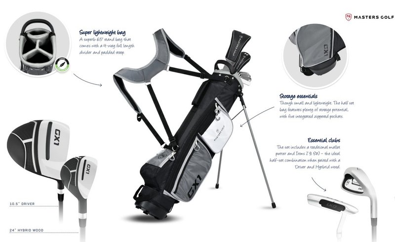 Masters GX1 Gts herr golf halvset, grafit + stand bag, svart/grå/vit