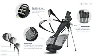 Masters GX1 Gts herr golf set, stål, MLH + stand bag, svart/grå/vit