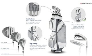 Masters GX1 dam golfset, grafit + cart bag