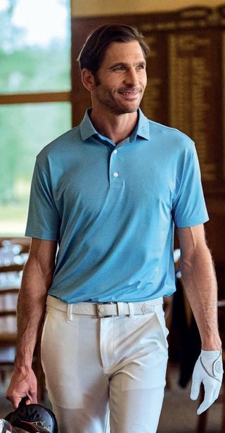 FootJoy Deco Diamond Print herr polo, air blue/high tide