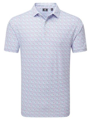 FootJoy Gamer Print Pique herr polo, white/air blue/tide/magenta
