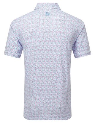 FootJoy Gamer Print Pique herr polo, white/air blue/tide/magenta