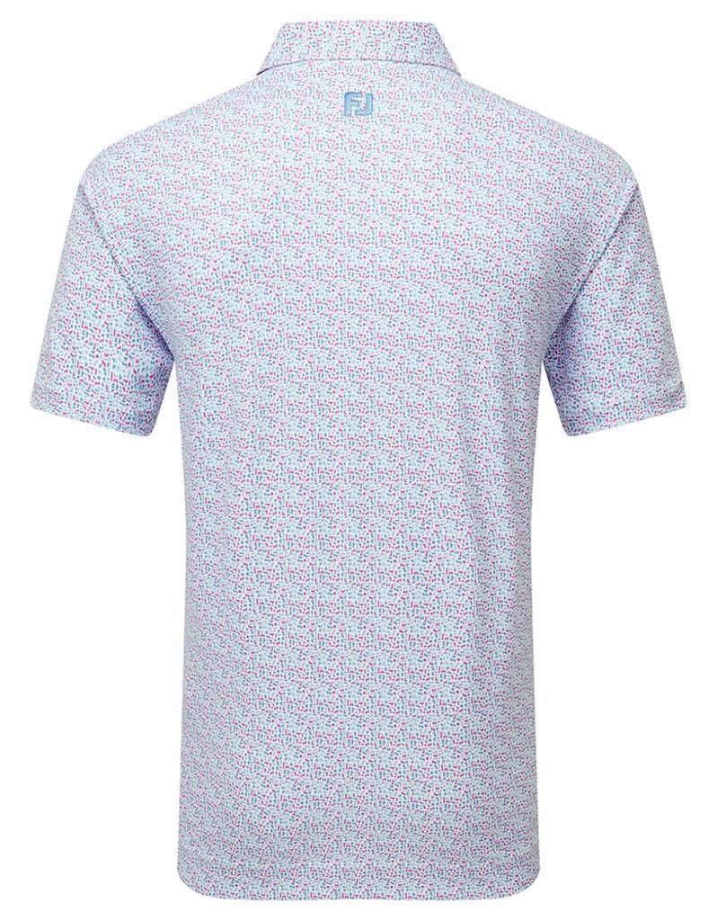 FootJoy Gamer Print Pique herr polo, white/air blue/tide/magenta