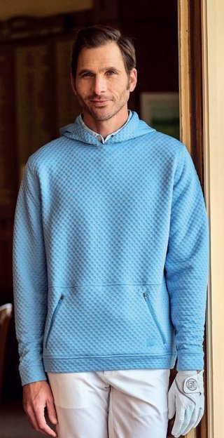 FootJoy Textured Knit Hoodie herr sweatshirt, air blue