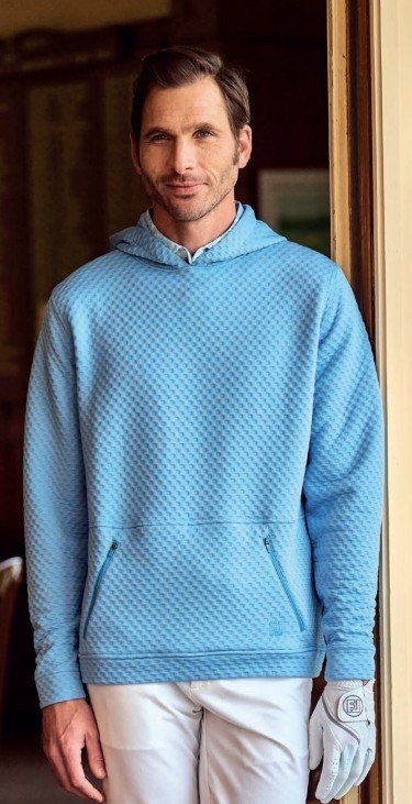 FootJoy Textured Knit Hoodie herr sweatshirt, air blue