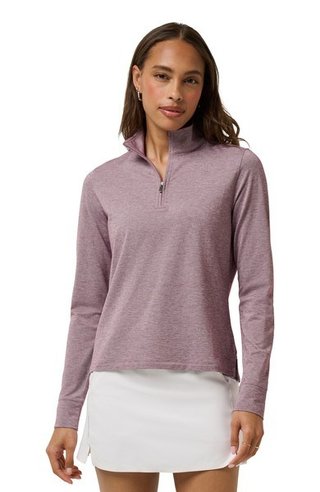 Travis Mathew Featherweightt Active Zip Long Sleeve dampolo, heather damson