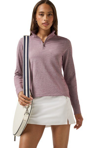 Travis Mathew Featherweightt Active Zip Long Sleeve dampolo, heather damson
