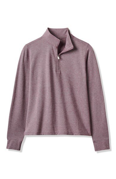 Travis Mathew Featherweightt Active Zip Long Sleeve dampolo, heather damson