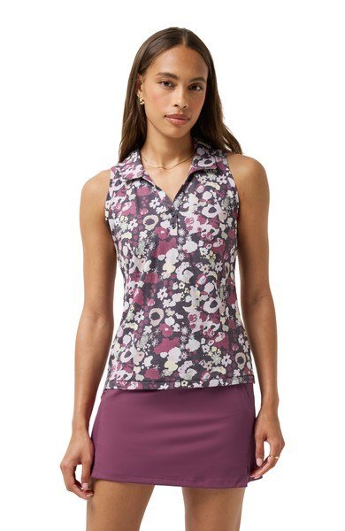 Travis Mathew Featherweight Printed Sleeveless dampolo, graystone floral multi