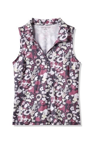 Travis Mathew Featherweight Printed Sleeveless dampolo, graystone floral multi