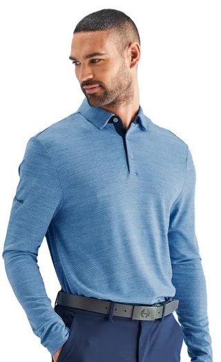 PING Creek långärmad polo herr, tidal blue melange