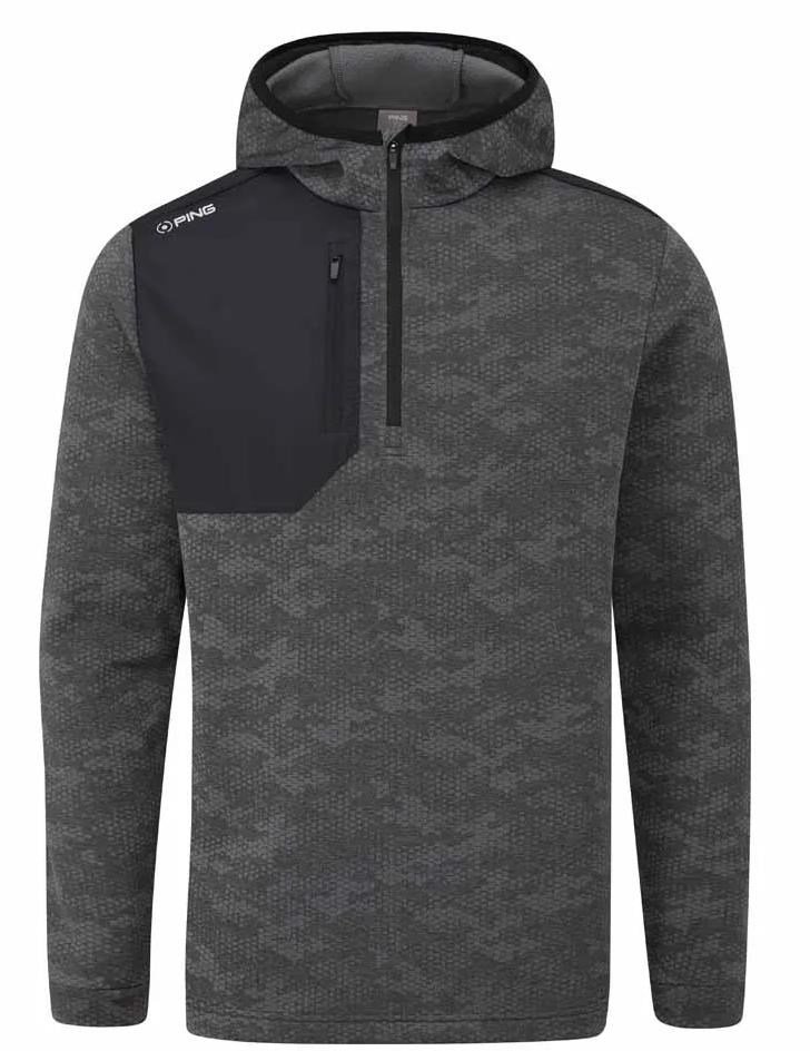 PING Nexa Hooded half zip fleece herr sweatshirt, svart