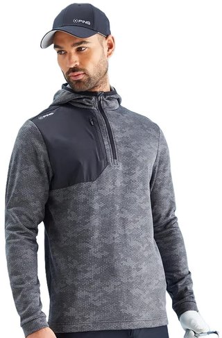 PING Nexa Hooded half zip fleece herr sweatshirt, svart
