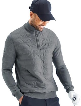 PING Connell Hybrid quarter-zip herr tröja, french grey marl