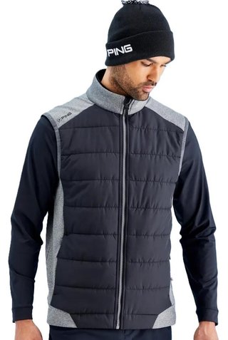 PING Aiden Hybrid Fleece herr väst, asphalt marl/svart