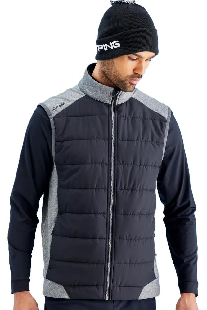 PING Aiden Hybrid Fleece herr väst, asphalt marl/svart