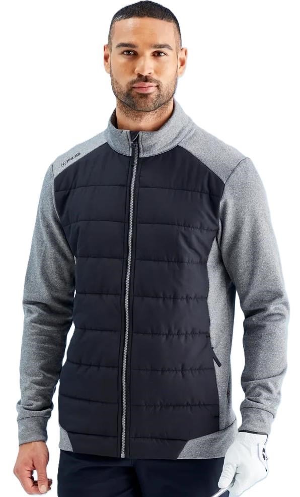 PING Aiden Hybrid fleece herr jacka, asphalt marl/svart