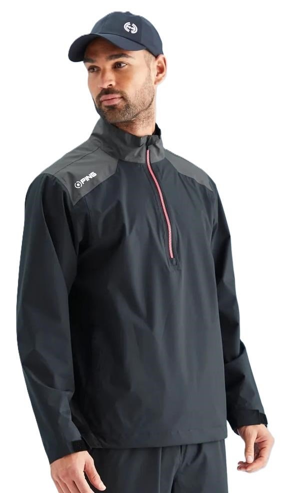 PING AquaDrive Half-Zip herr regnjacka, svart/asfalt