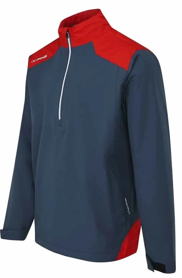 PING AquaDrive Half-Zip herr regnjacka, oxford blue/classic red