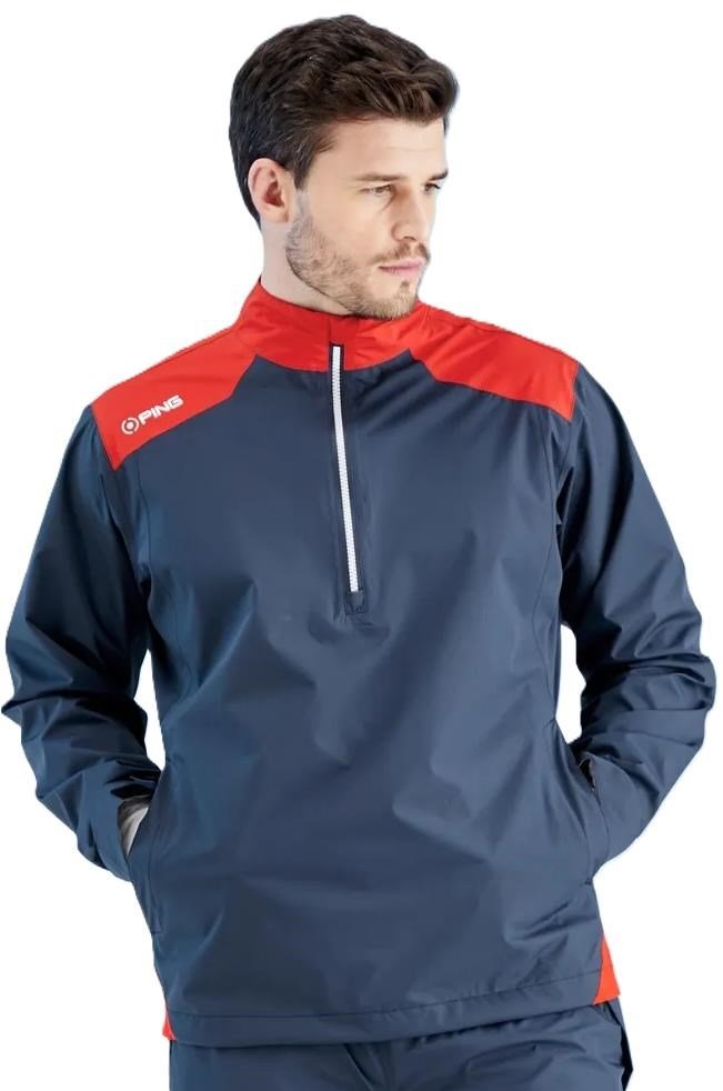 PING AquaDrive Half-Zip herr regnjacka, oxford blue/classic red