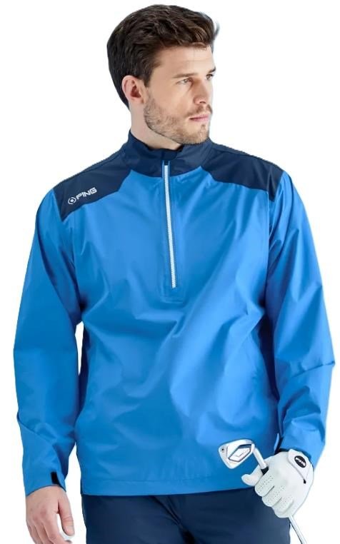PING AquaDrive Half-Zip herr vattentät jacka, brilliant blue/oxford blue
